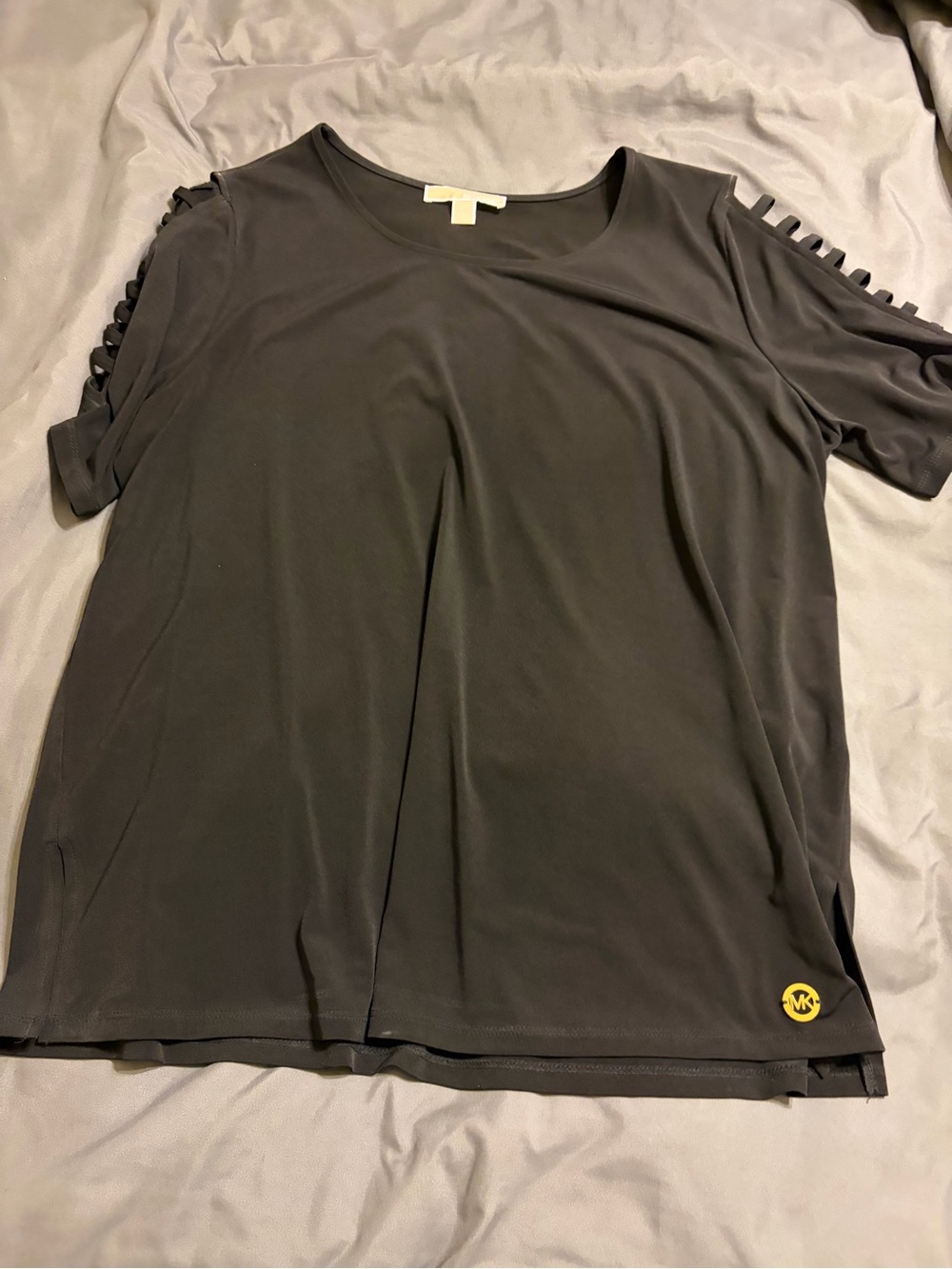 Michael Kors Dark Gray Short Sleeve Ladder-Shoulder Tee
